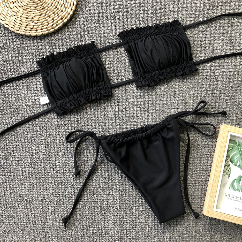 Frill Trim Ruched Bikini Set - Pahabu - Women's Clothing & Shop