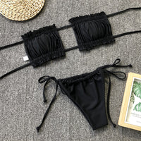Frill Trim Ruched Bikini Set - Pahabu - Women's Clothing & Shop