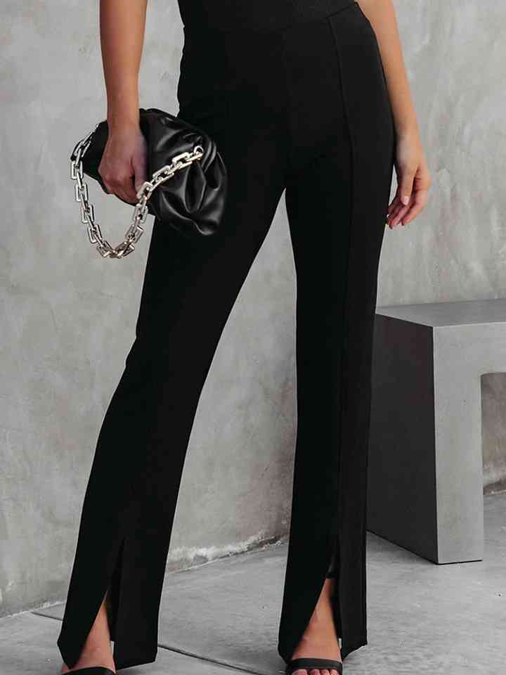 Front Slit Flare Leg Pants - Pahabu - Women's Clothing & Shop