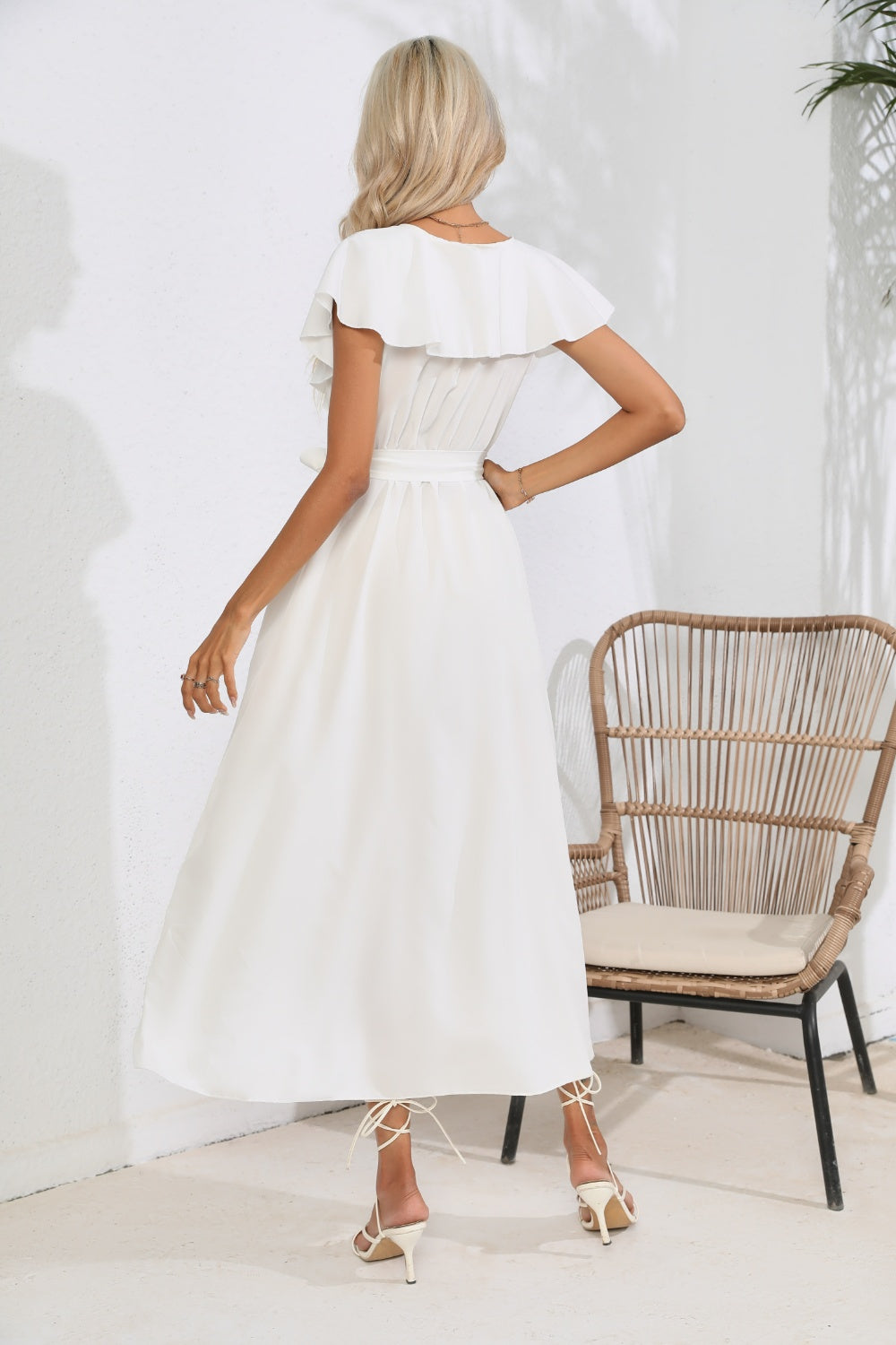 Ruffled Tied V-Neck Midi Dress - Pahabu - Women's Clothing & Shop