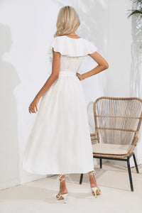 Ruffled Tied V-Neck Midi Dress - Pahabu - Women's Clothing & Shop