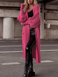Lantern Sleeve Pocketed Cardigan - Pahabu - Women's Clothing & Shop