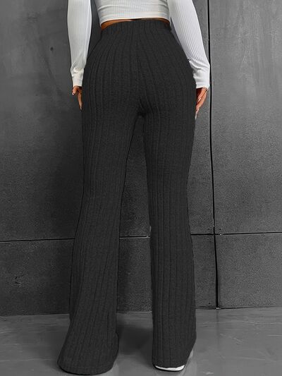 Ribbed High Waist Bootcut Pants - Pahabu - Women's Clothing & Shop