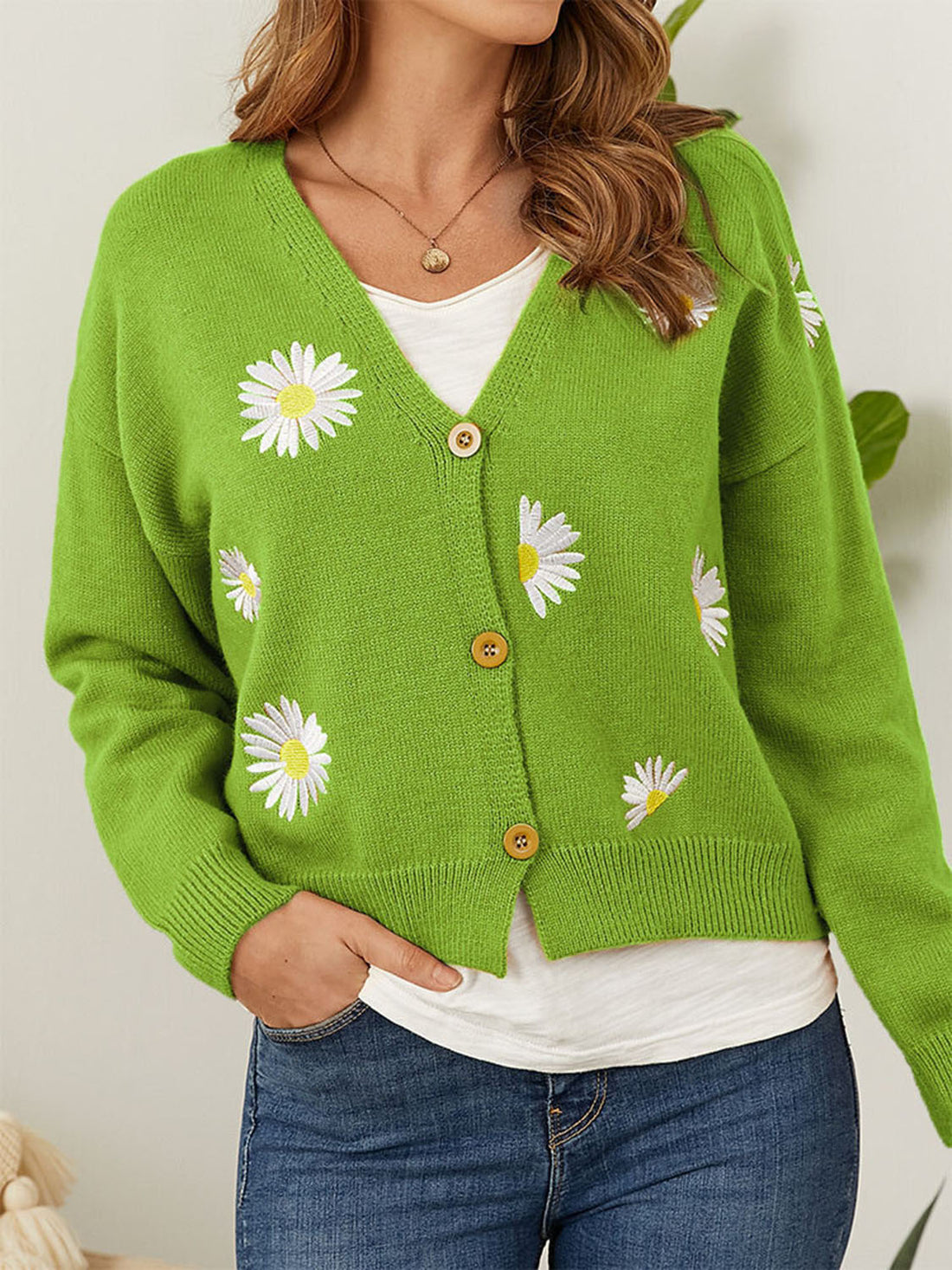 Flower Button Front Dropped Shoulder Cardigan - Pahabu - Women's Clothing & Shop