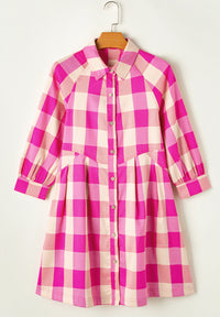 Ruched Plaid Three-Quarter Sleeve Shirt Dress - Pahabu - Women's Clothing & Shop