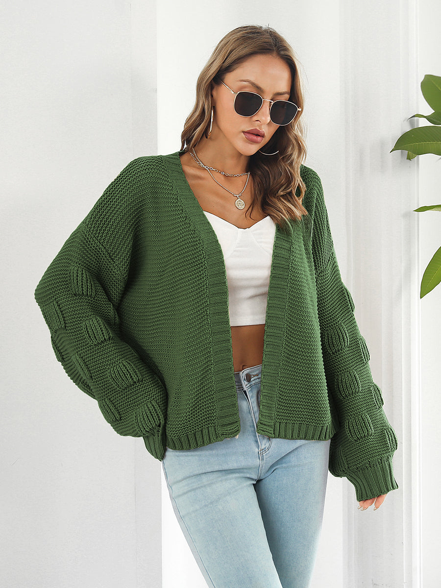 Open Front Ribbed Trim Cardigan - Pahabu - Women's Clothing & Shop