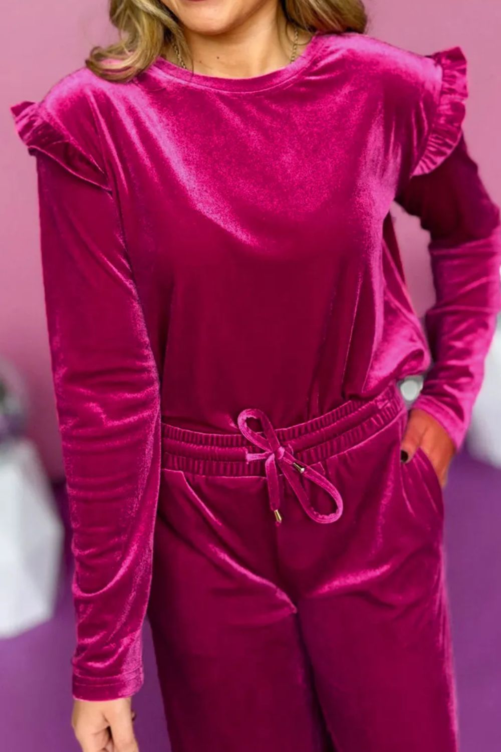 Velvet Round Neck Long Sleeve Top and Drawstring Pants Lounge Set - Pahabu - Women's Clothing & Shop