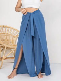 Plus Size Tied Slit Wide Leg Pants - Pahabu - Women's Clothing & Shop