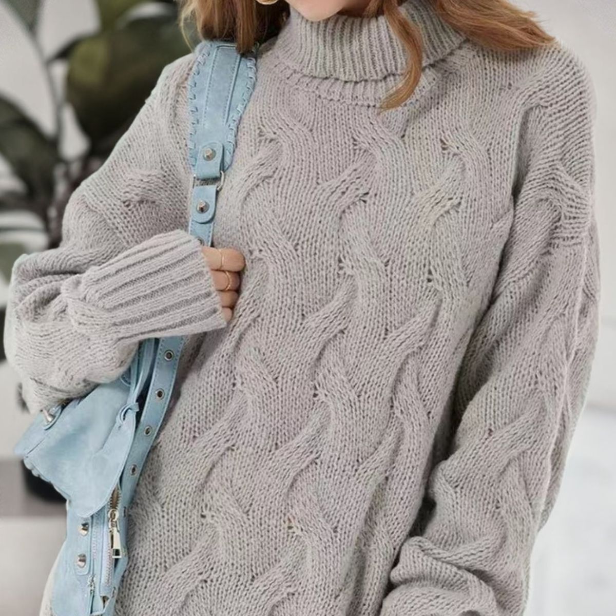 Cable-Knit Turtleneck Sweater Dress - Pahabu - Women's Clothing & Shop