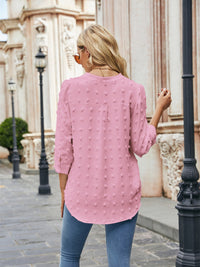 Swiss Dot Notched Neck Blouse - Pahabu - Women's Clothing & Shop