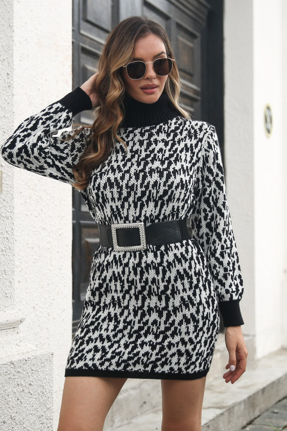 Heathered Turtleneck Mini Sweater Dress - Pahabu - Women's Clothing & Shop