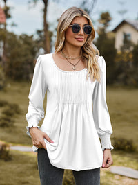 Puff Sleeve Pleated Blouse - Pahabu - Women's Clothing & Shop