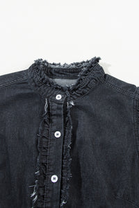 Raw Hem Button Up Cap Sleeve Denim Top - Pahabu - Women's Clothing & Shop