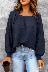 Square Neck Waffle-Knit Top - Pahabu - Women's Clothing & Shop