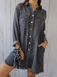 Full Size Raw Hem Button Up Long Sleeve Denim Top Plus Size - Pahabu - Women's Clothing & Shop