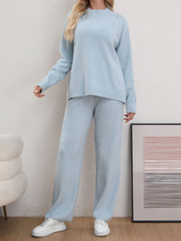 Mock Neck Long Sleeve Top and Pants Sweater Set - Pahabu - Women's Clothing & Shop