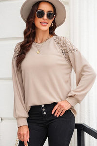 Round Neck Cutout Designed Lantern Sleeve Top - Pahabu - Women's Clothing & Shop