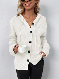 Button-Down Long Sleeve Hooded Sweater - Pahabu - Women's Clothing & Shop