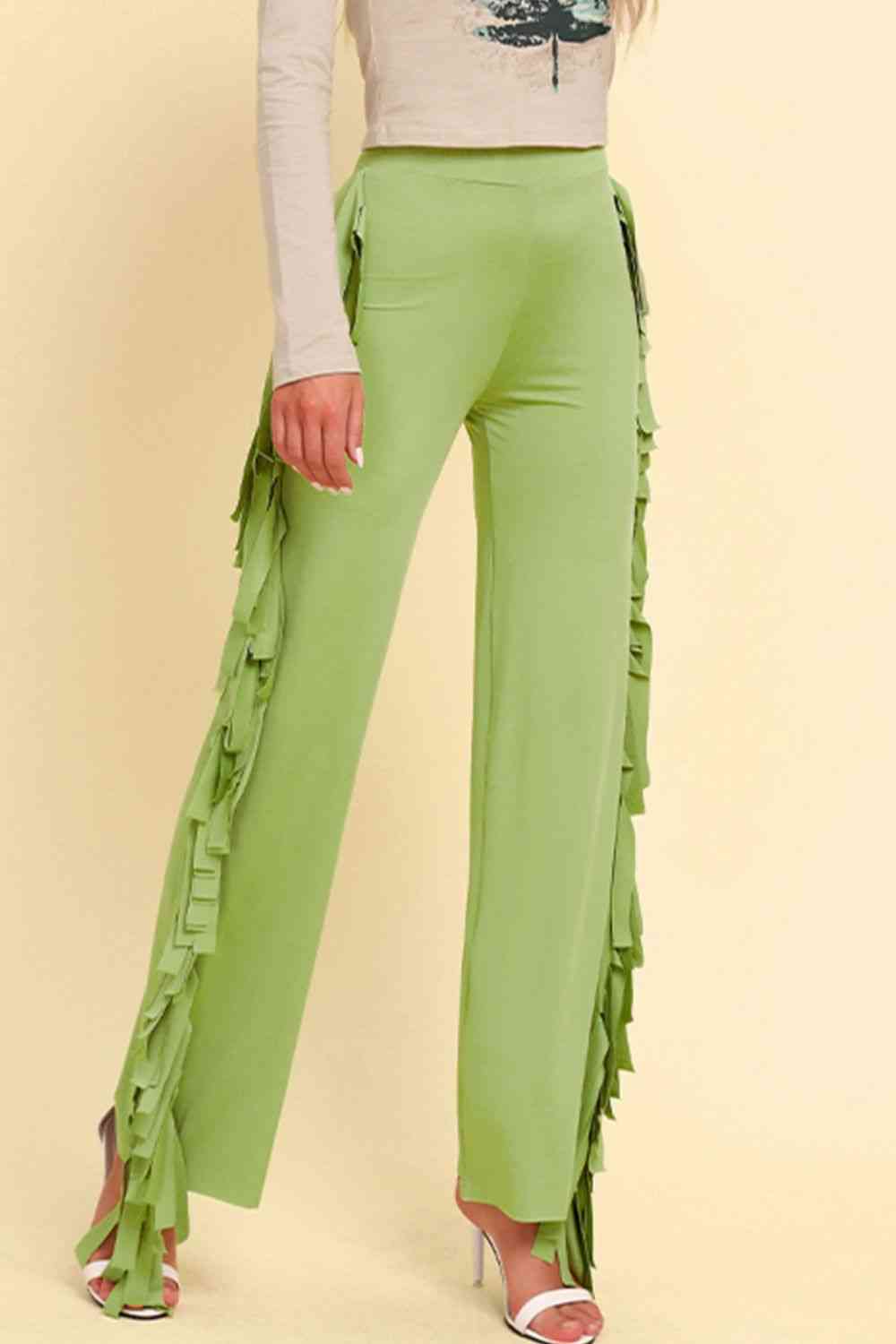 Fringe Trim Wide Leg Pants - Pahabu - Women's Clothing & Shop