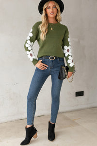 Flower Round Neck Long Sleeve Sweater - Pahabu - Women's Clothing & Shop