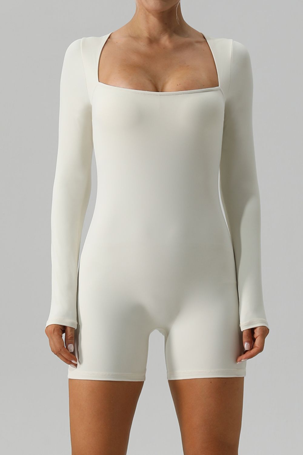Square Neck Long Sleeve Active Romper - Pahabu - Women's Clothing & Shop