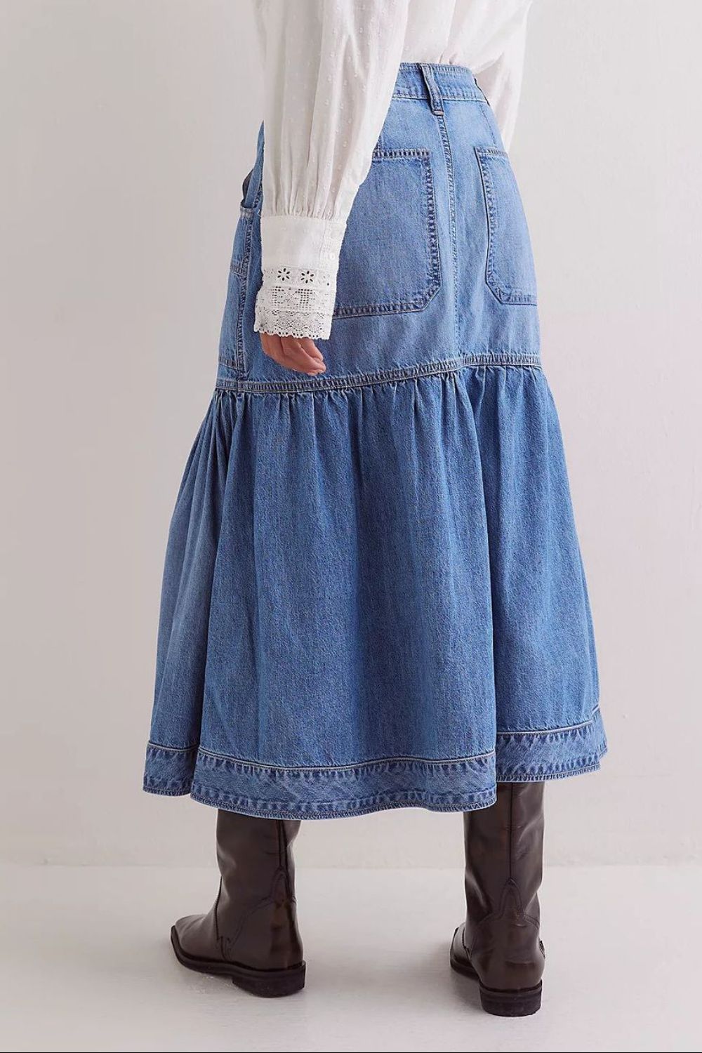 Midi Denim Skirt with Pockets - Pahabu - Women's Clothing & Shop