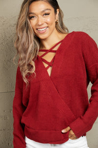 Woven Right Crisscross Back Waffle-Knit Sweater - Pahabu - Women's Clothing & Shop