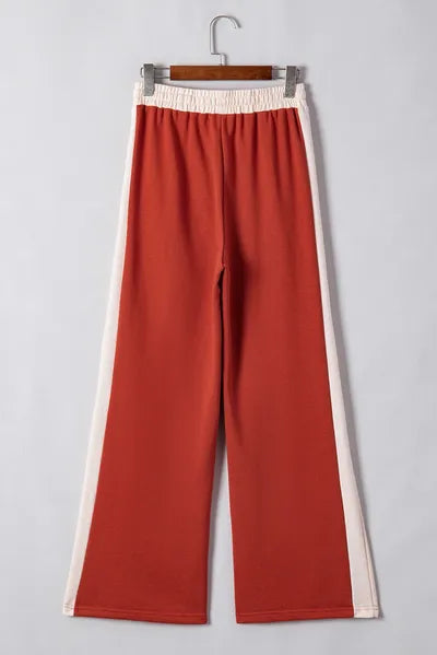 Drawstring Contrast Wide Leg Pants - Pahabu - Women's Clothing & Shop