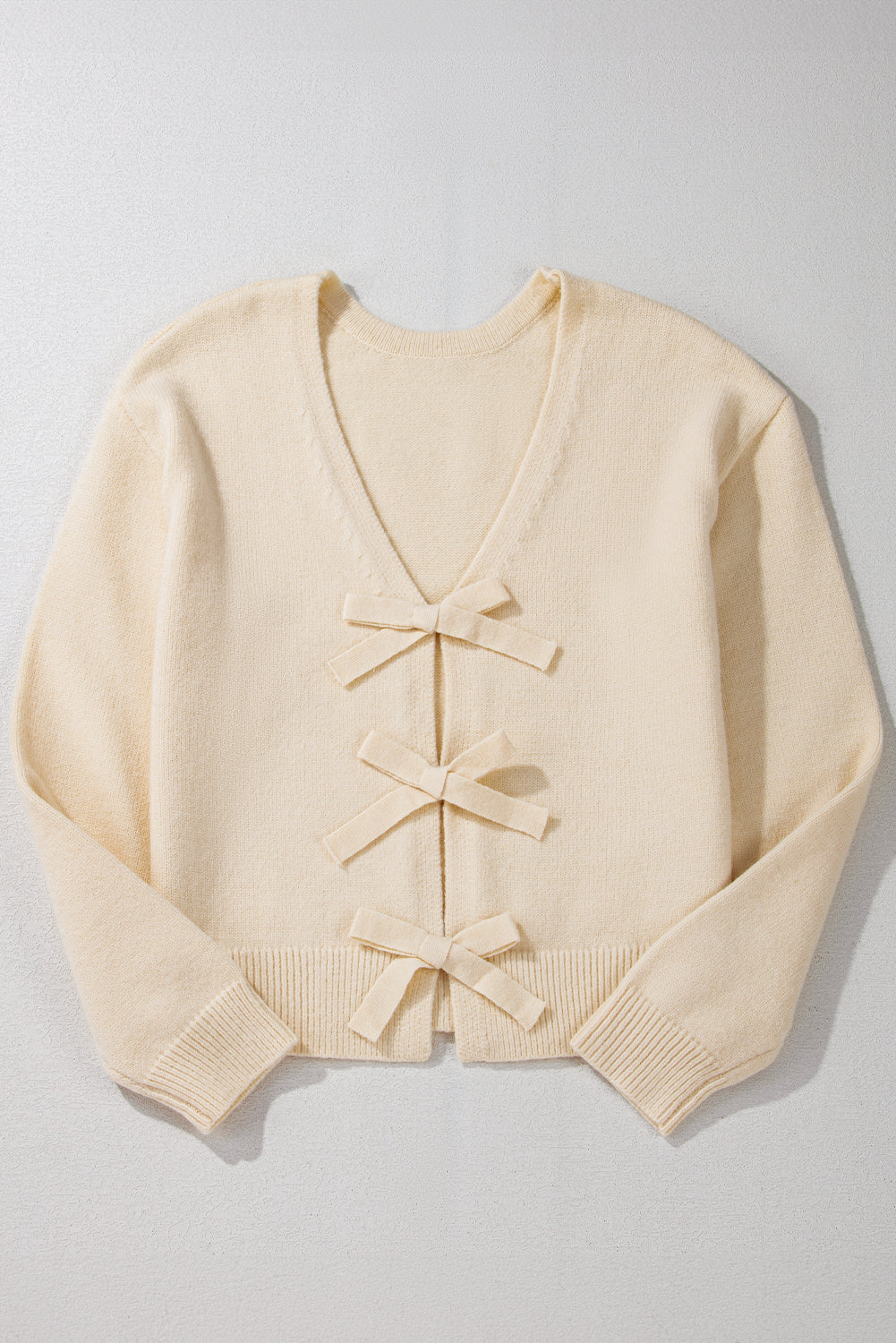 Bowknot Front V Neck Long Sleeve Cardigan - Pahabu - Women's Clothing & Shop