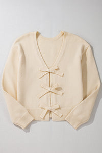 Bowknot Front V Neck Long Sleeve Cardigan - Pahabu - Women's Clothing & Shop