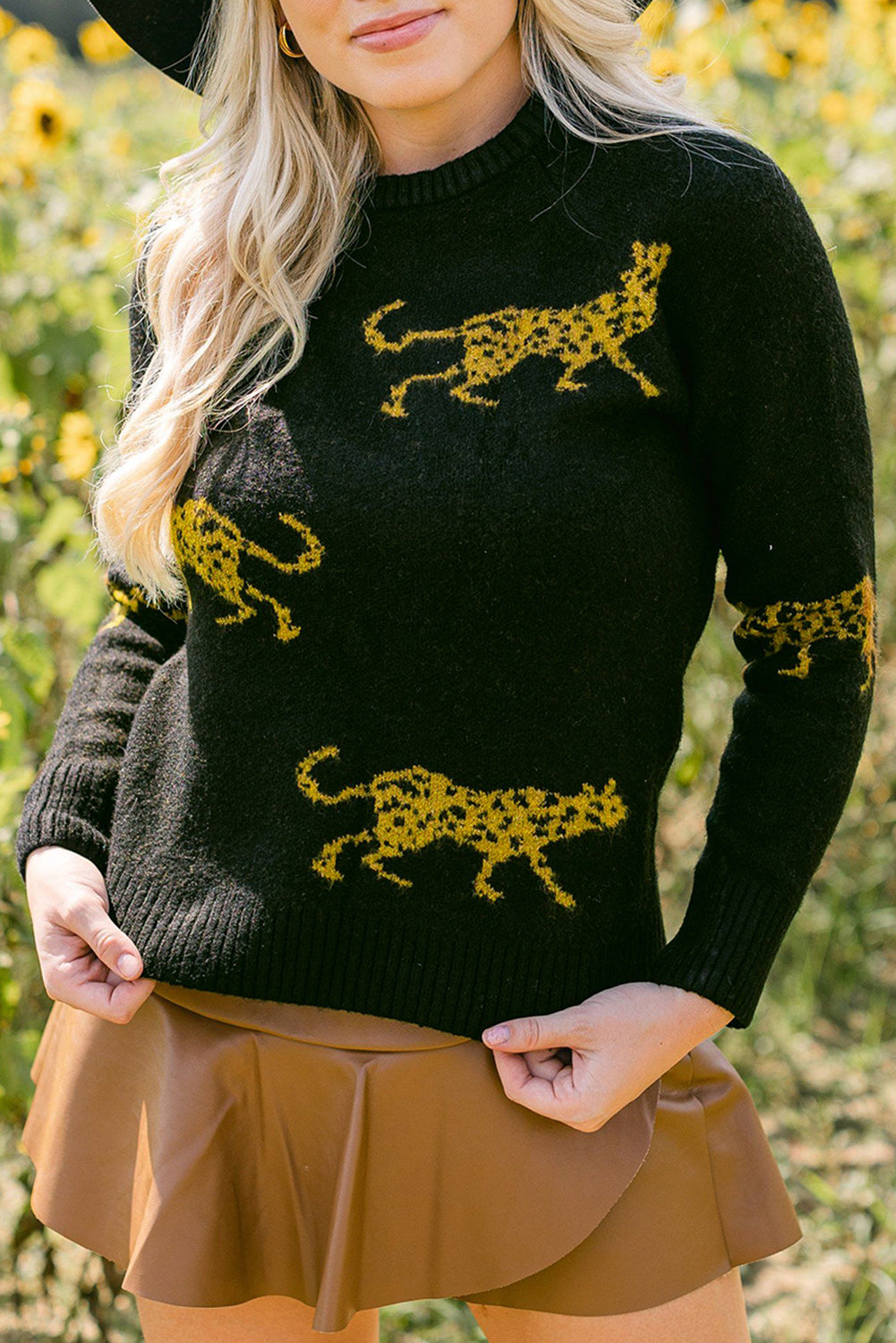 Animal Print Round Neck Sweater - Pahabu - Women's Clothing & Shop