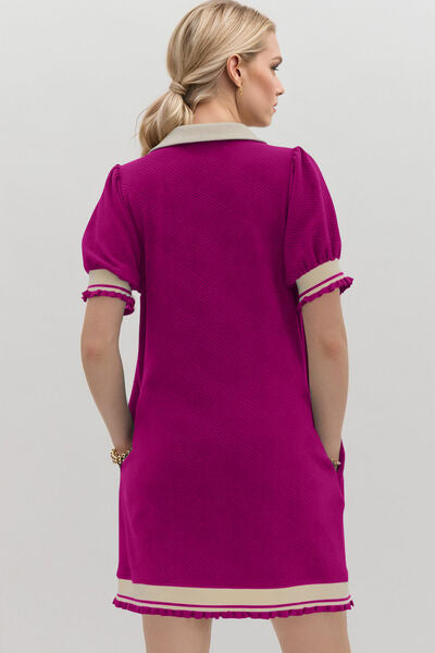 Oh Frill Contrast Trim Johnny Collar Short Sleeve Mini Dress - Pahabu - Women's Clothing & Shop
