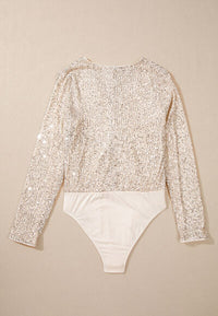 Sequin Surplice Long Sleeve Bodysuit - Pahabu - Women's Clothing & Shop