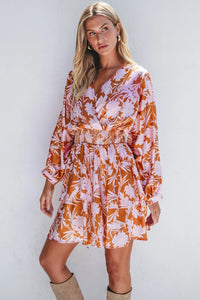Smocked Printed Long Sleeve Mini Dress - Pahabu - Women's Clothing & Shop
