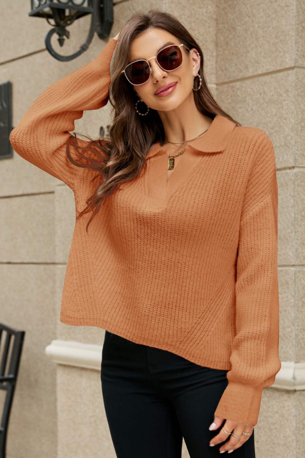 Johnny Collar Lantern Sleeve Sweater - Pahabu - Women's Clothing & Shop