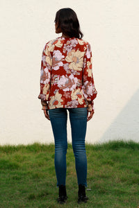 Floral V-Neck Smocked Lantern Sleeve Blouse - Pahabu - Women's Clothing & Shop