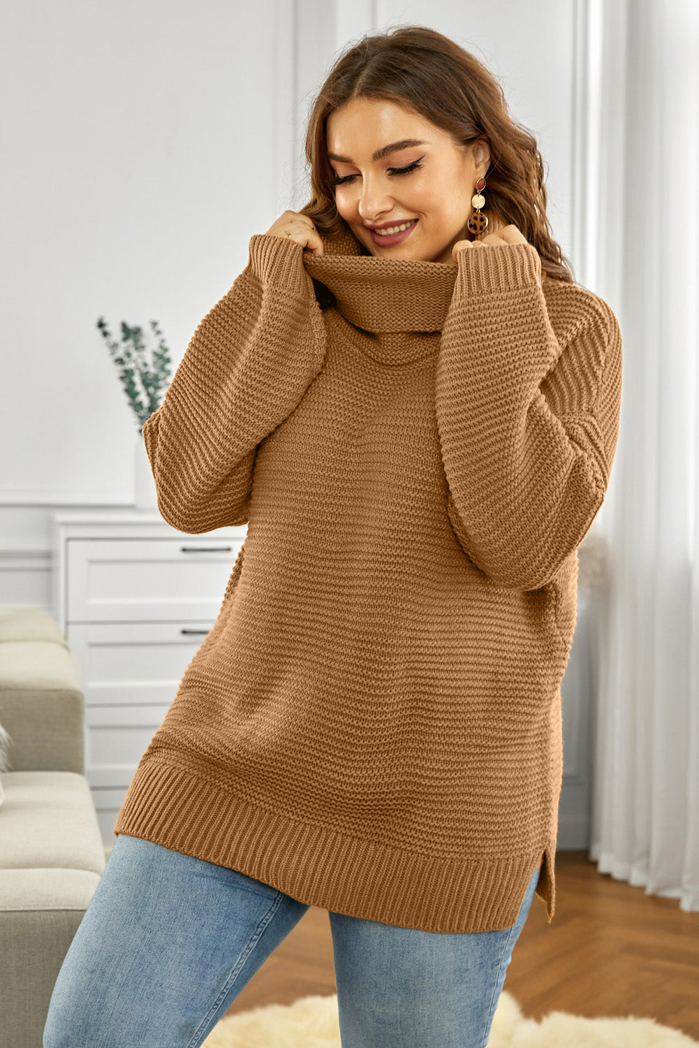 Horizontal Ribbing Turtleneck Sweater - Pahabu - Women's Clothing & Shop