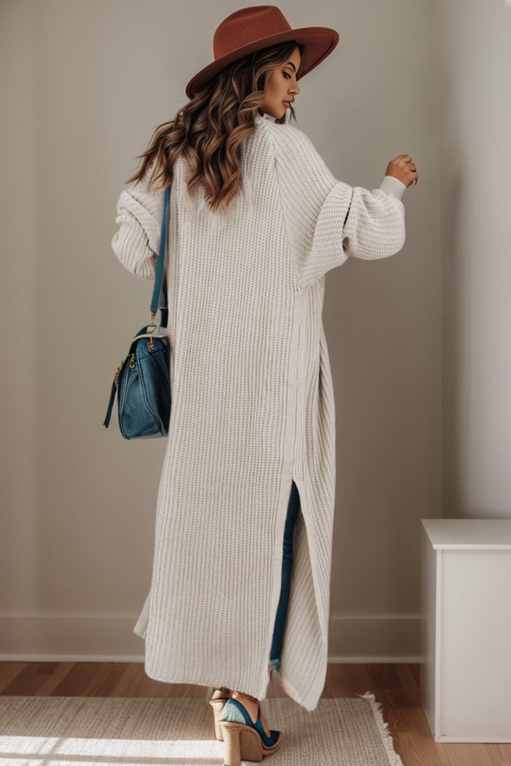 Open Front Side Slit Cardigan - Pahabu - Women's Clothing & Shop