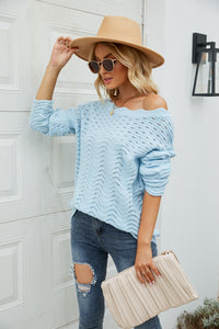 Woven Right Scalloped Boat Neck Openwork Tunic Sweater - Pahabu - Women's Clothing & Shop
