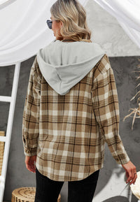Plaid Button Up Long Sleeve Hooded Jacket - Pahabu - Women's Clothing & Shop