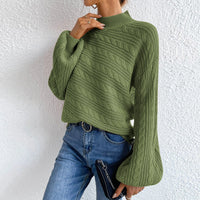 Cable-Knit Mock Neck Long Sleeve Sweater - Pahabu - Women's Clothing & Shop