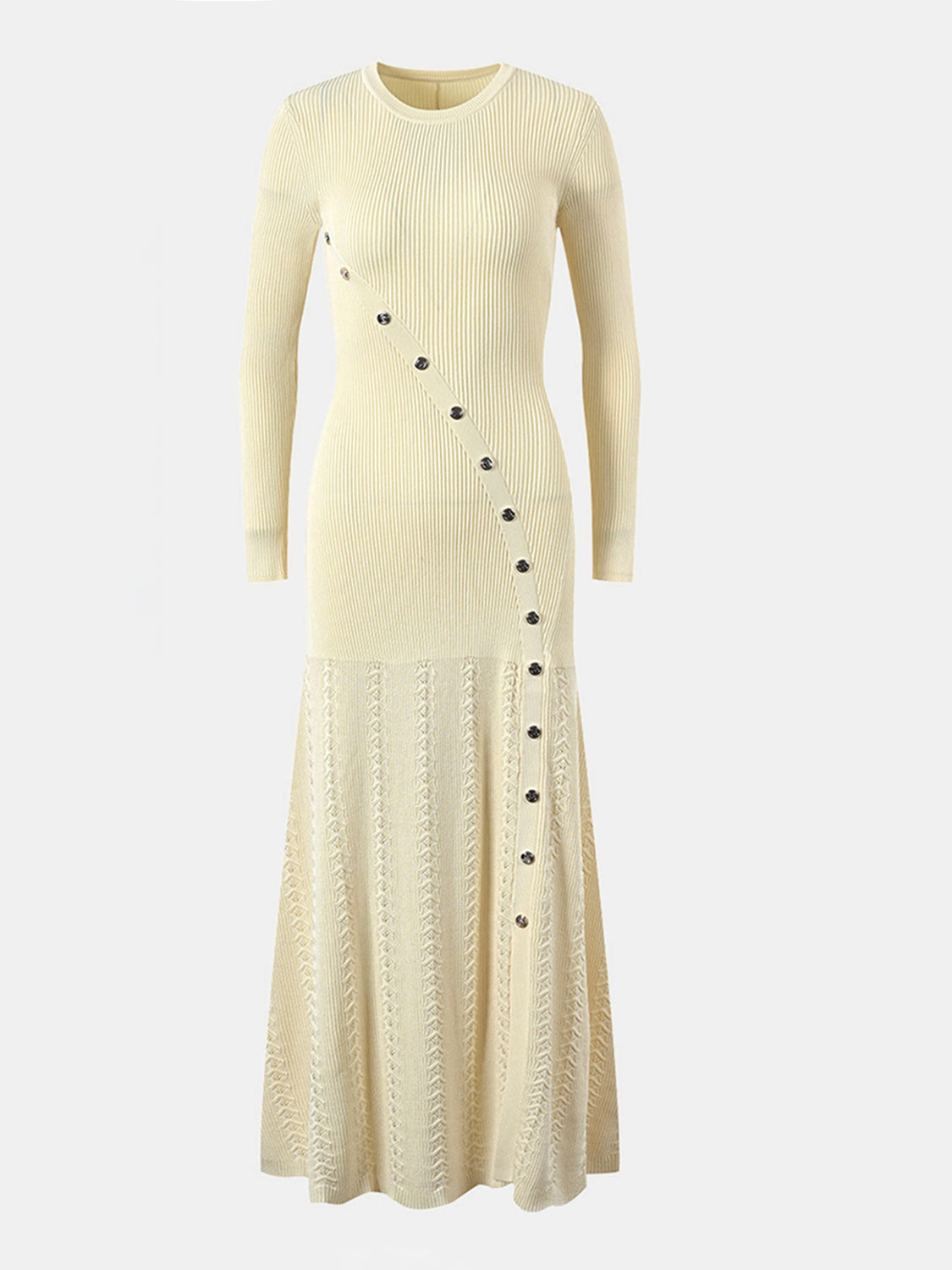 Openwork Round Neck Long Sleeve Sweater Dress - Pahabu - Women's Clothing & Shop