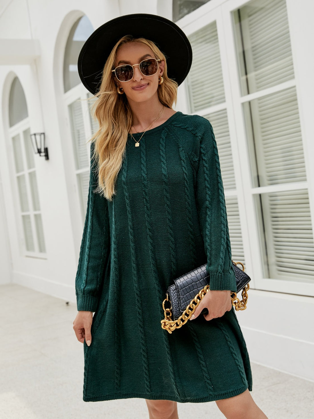 Cable-Knit Long Sleeve Sweater Dress - Pahabu - Women's Clothing & Shop