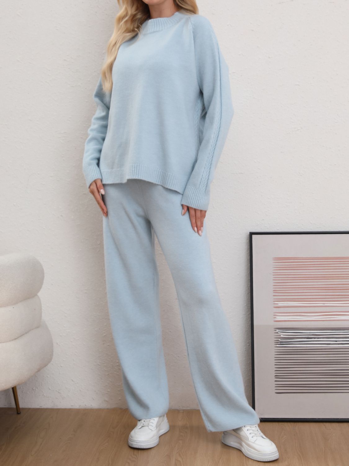 Mock Neck Long Sleeve Top and Pants Sweater Set - Pahabu - Women's Clothing & Shop