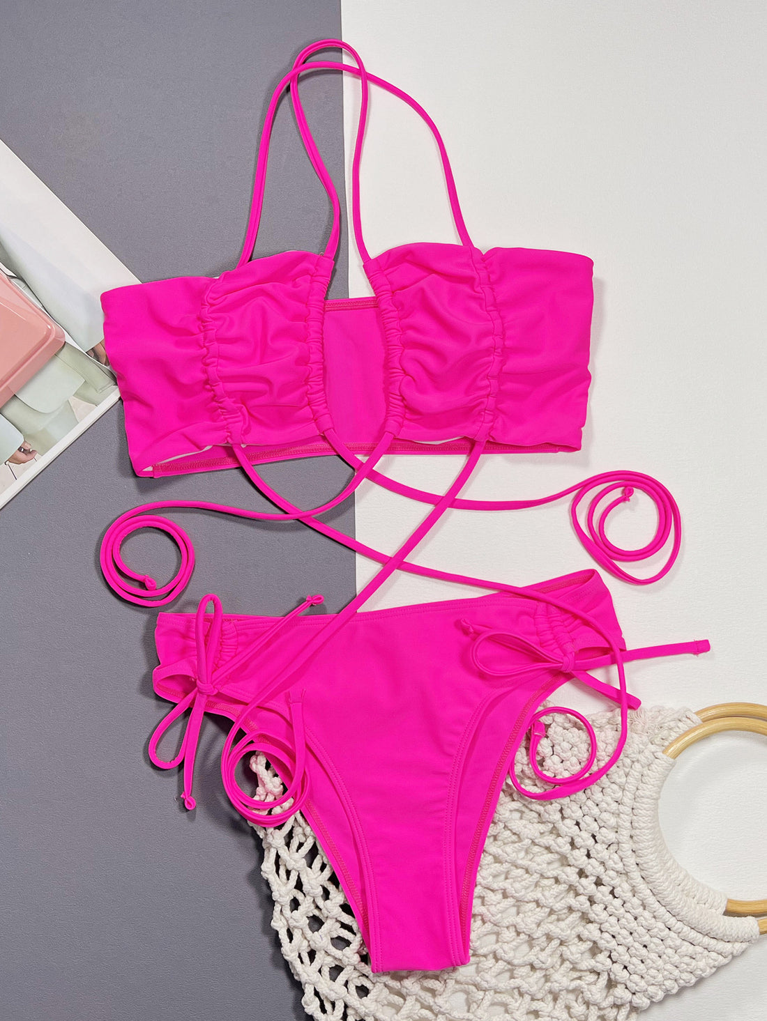 Halter Neck Drawstring Detail Bikini Set - Pahabu - Women's Clothing & Shop