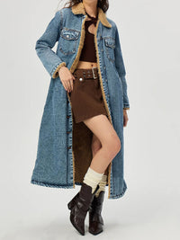 Pocketed Button Up Denim Jacket with Fur Lining - Pahabu - Women's Clothing & Shop