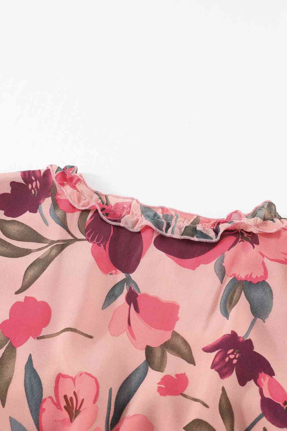 Floral Frill Trim Flounce Sleeve Plunge Maxi Dress - Pahabu - Women's Clothing & Shop