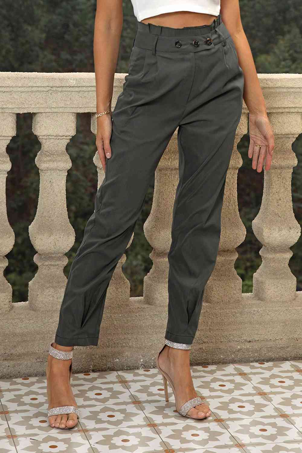 High Waist Cropped Pants - Pahabu - Women's Clothing & Shop
