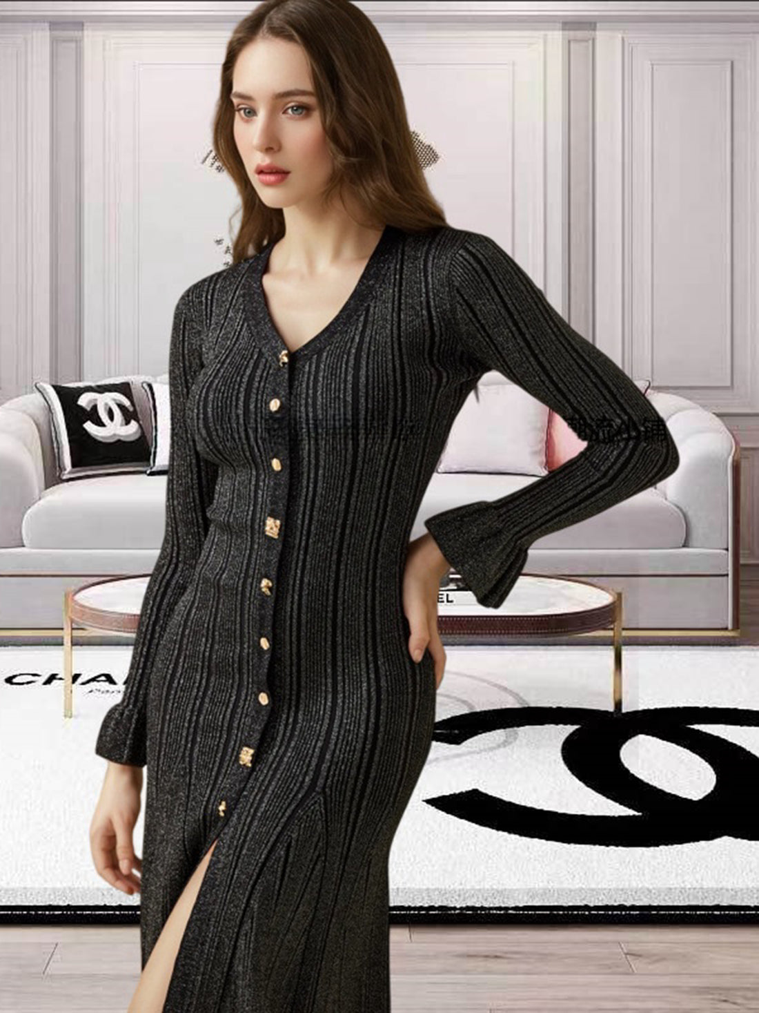 V-Neck Flounce Sleeve Sweater Dress - Pahabu - Women's Clothing & Shop