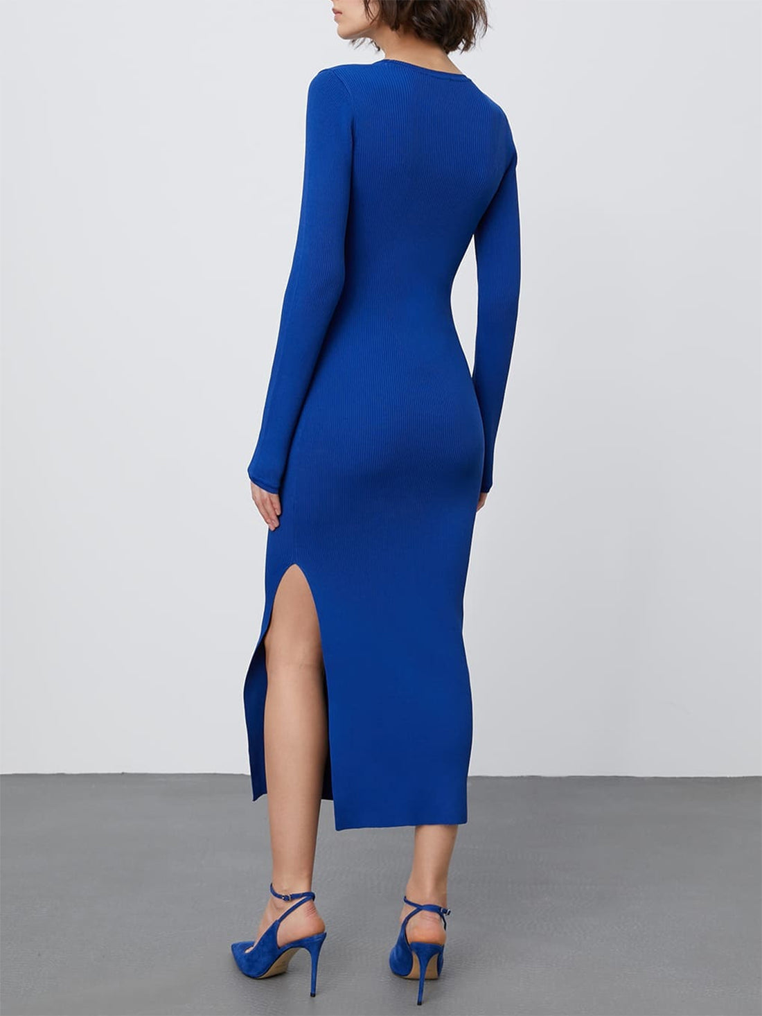 Round Neck Slit Sweater Dress - Pahabu - Women's Clothing & Shop